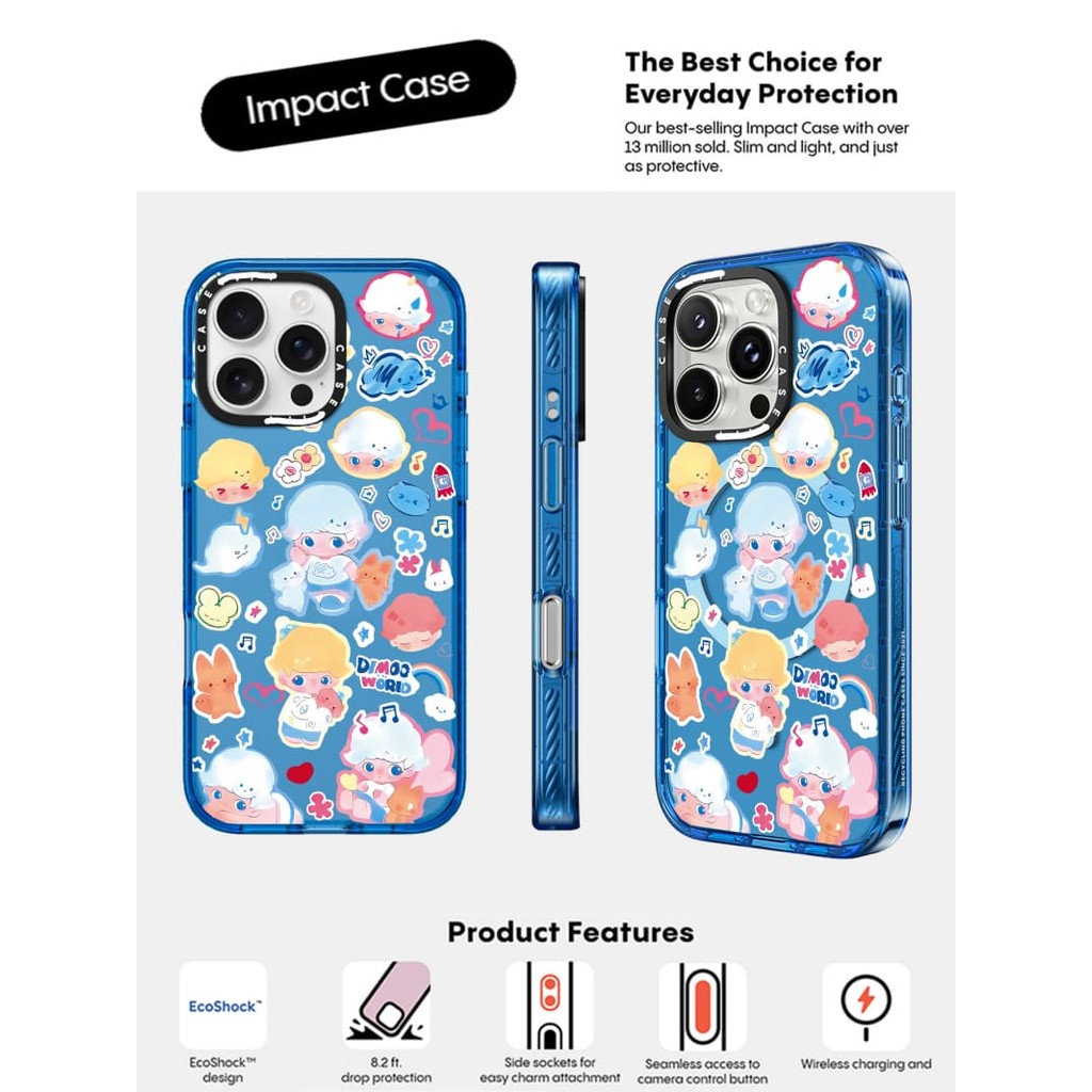 CASECASE X DIMOO และเพื่อนของเขากรณี Sky Blue สี Hard แม่เหล็กดูด Impact สําหรับ Apple IPhone 12 13 14 15 16 Pro Max Plus พร้อมกล่อง