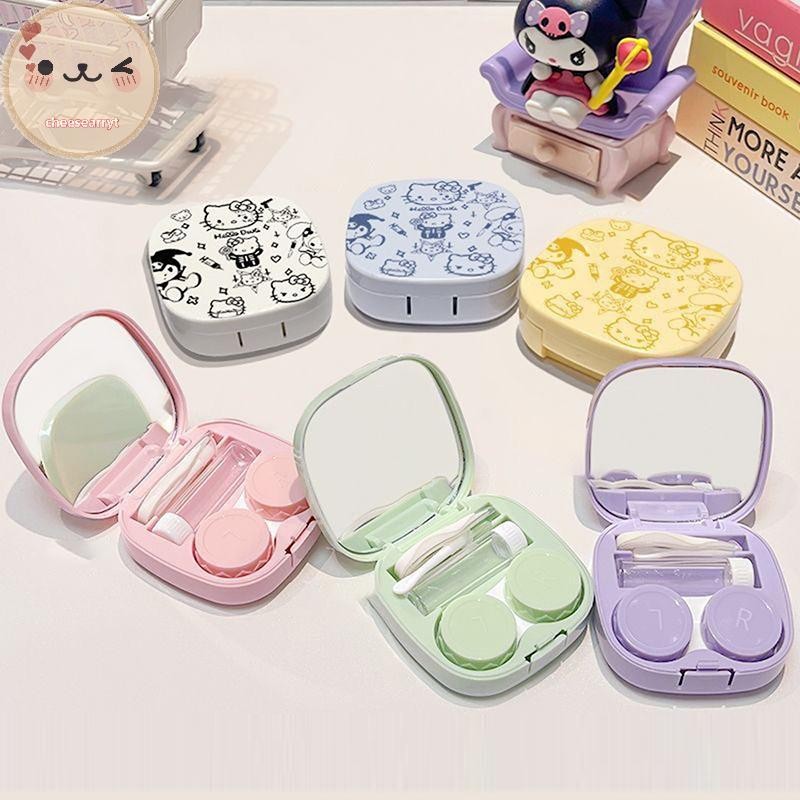 Chee Dopamine Hello Kitty กล่องใส่คอนแทคเลนส์ Sanrio KT Cat Beauty กล่องเก็บนักเรียนคอนเทนเนอร์เลนส์
