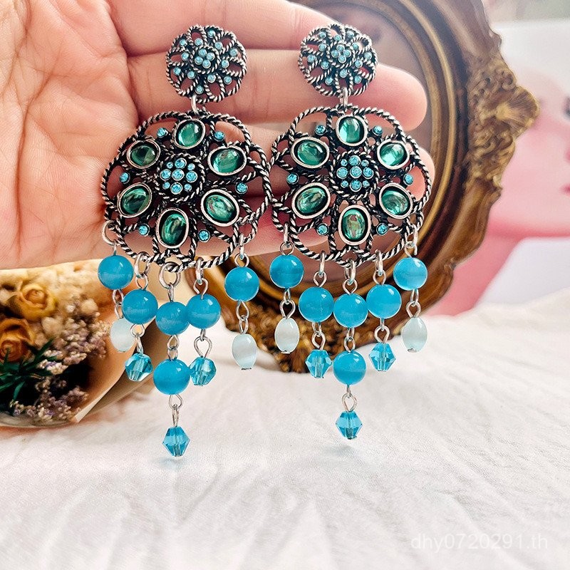 สร้อยคอมายาสไตล์ย้อนยุค พู่โอปัล สีฟ้า ขนาดกลาง XCX0