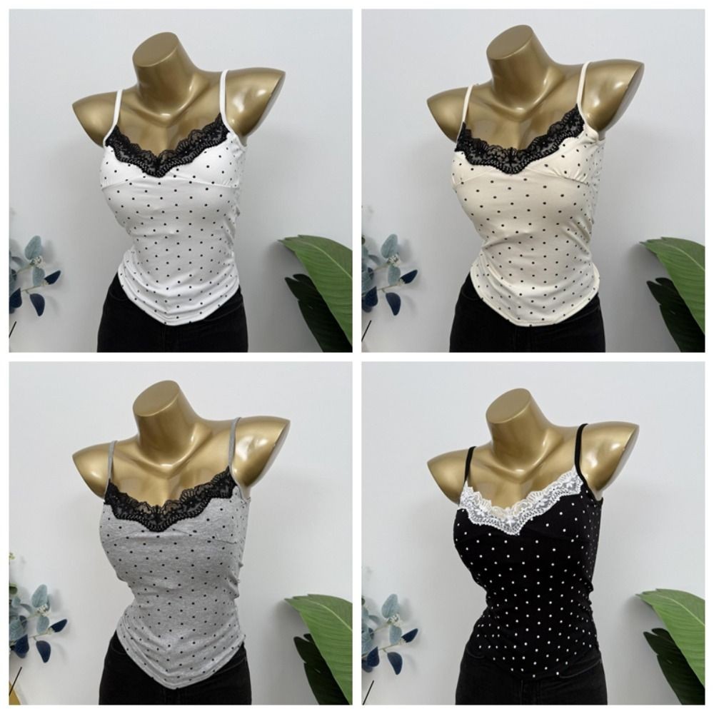 สลิงเสื้อกั๊กสไตล์ Y2K ลายจุด.Bluevelvet ดีไซน์.slimcrop top พร้อมแผ่นรอง bust มีระบายบน-tank top ราคา ถูกที่สุด ดีลบีเคเค แกลเลอรีภาพที่ 8