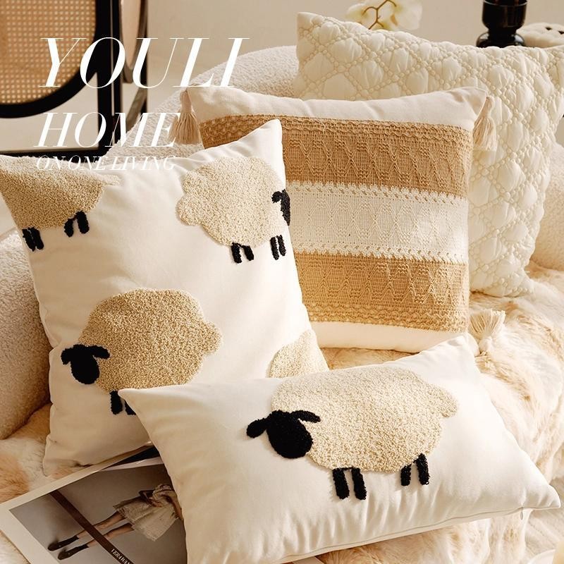 น่ารักการ์ตูนแกะปลอกหมอนห้องนอนโซฟาหมอนเบาะข้างเตียง อิน สไตล์เก้าอี้สํานักงานหนาเบาะหลัง