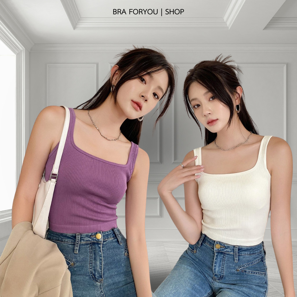 Bra Foryou เสื้อกล้ามเสื้อครอป เป็นผ้าร่องเนื้อผ้าดีมากมีฟองน้ำในตัวใส่สวยคอเหลี่ยม(DR01)