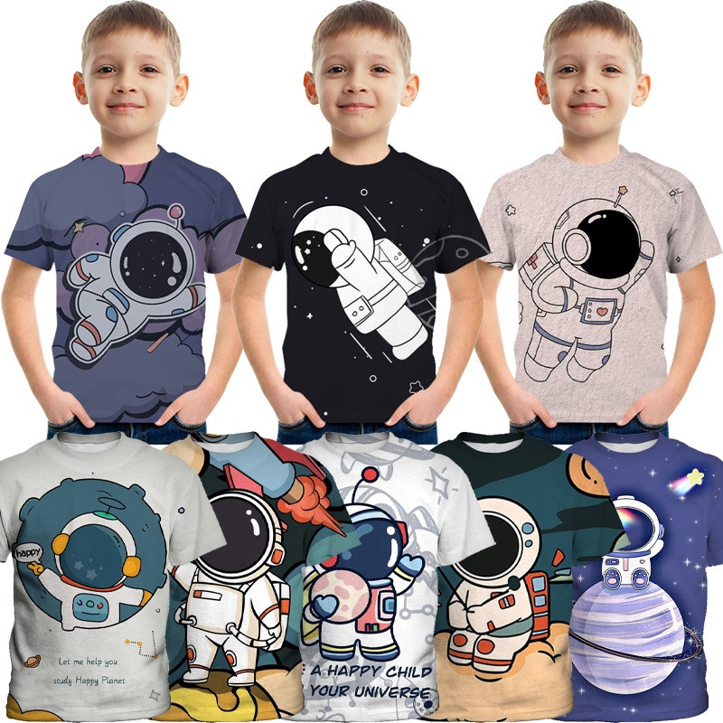 เสื้อยืดเด็ก 3-14 ปี ออกแบบการ์ตูน NASA Astronaut ทรงสามมิติ แขนสั้น สไตล์วันที่แต่งเสมอ