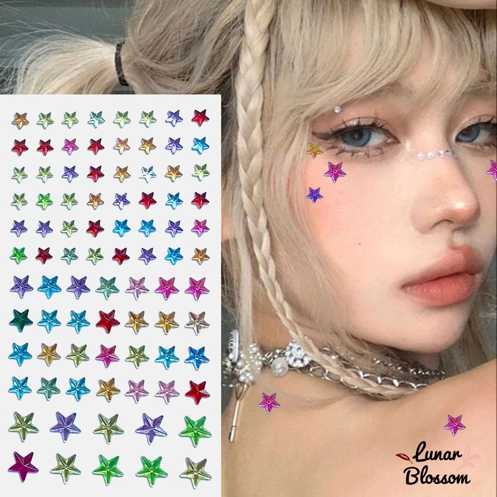 Lunar Blossom ✨✨ สติ๊กเกอร์หน้า ลูกปัดและดาวห้าแฉก หลากสี หลายขนาด ราคาไม่แพง บุคลิกภาพแฟชั่น พร้อมส่งจากไทย