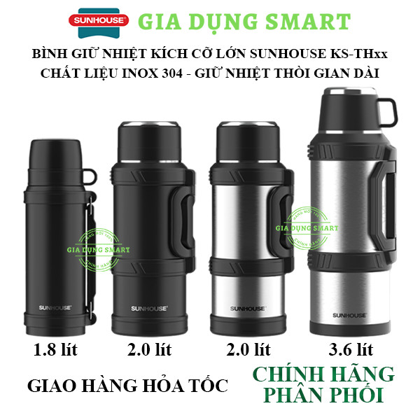 Sunhouse 304 กระติกน้ําร้อนสแตนเลส KS-TH3600VI, KS-TH2000VI, KS-TH1800VB เก็บความร้อนได้นานถึง 24 ชั