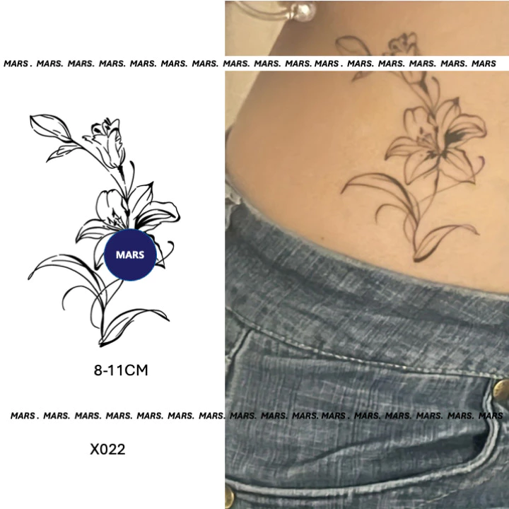สติ๊กเกอร์รอยสักกึ่งถาวร Mars Tattoo NEW Technology คงทนสองสัปดาห์ ลาย Hibiscus สำหรับงานปาร์ตี้และความสนุกX022