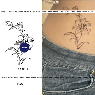 สติ๊กเกอร์รอยสักกึ่งถาวร Mars Tattoo NEW Technology คงทนสองสัปดาห์ ลาย Hibiscus สำหรับงานปาร์ตี้และความสนุกX022