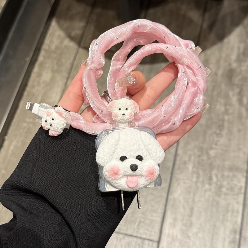 น่ารักสุนัขน้อยสายป้องกันกรณีชาร์จอะแดปเตอร์ออแกไนเซอร์กัดตัดป้องกันการกัดสายสายสําหรับ ไอโฟน 20ว 14 15 มือโปร สูงสุด