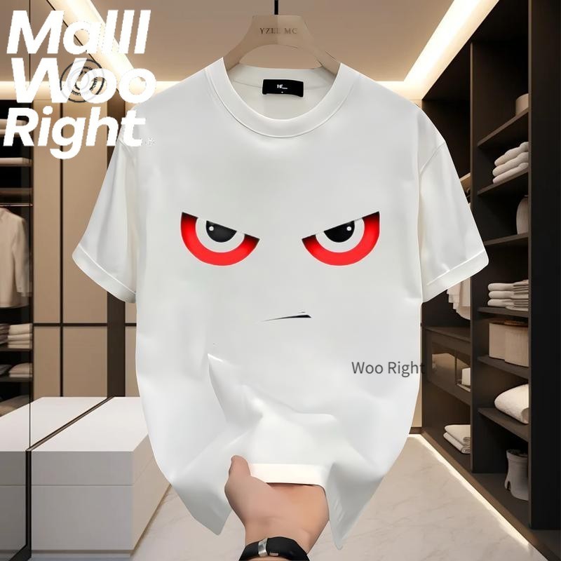 (จัดส่งตลอด 24 ชั่วโมง)Woo Right ฤดูร้อนผู้ชายผ้าฝ้ายเสื้อยืดคอกลมสุนัข Emoji พิมพ์แขนสั้นหลวม ๆ ด้านบน