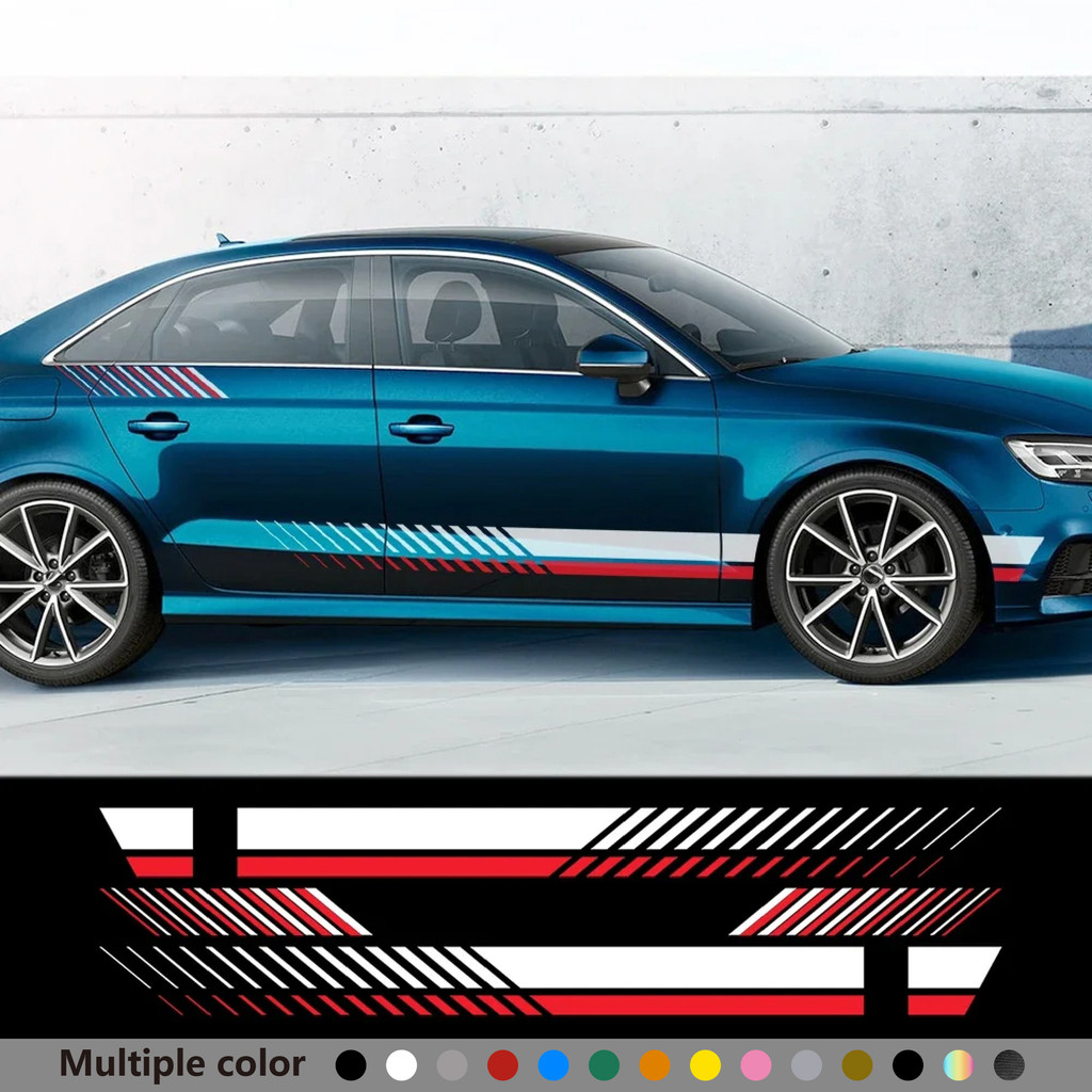 4pcs สติกเกอร์รถด้านข้างไวนิลฟิล์ม Auto DIY ตกแต่ง Decals สําหรับ Ford BMW Audi A3 A4 B8 B6 B7 B9 B5