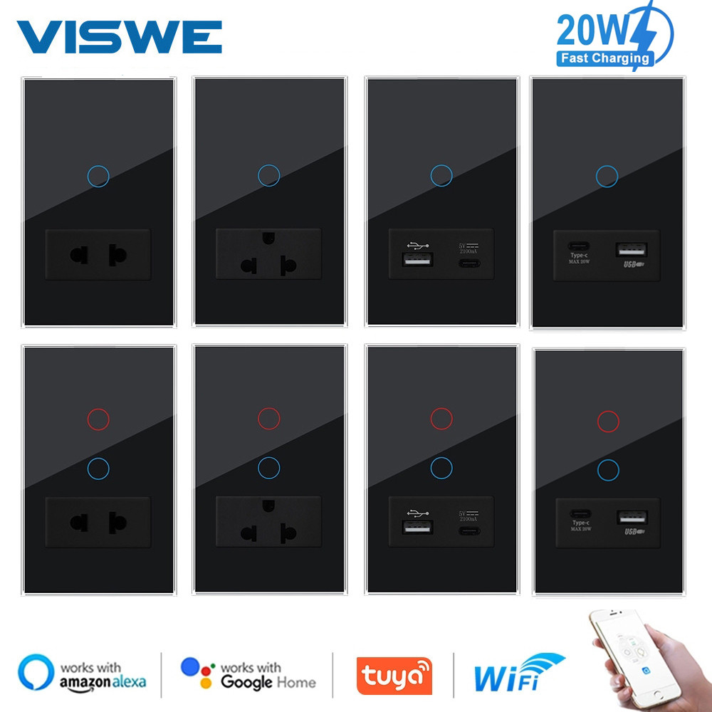 VISWE สมาร์ทสวิตช์ WiFi ควบคุมแอป Tuya Smart Life สีดำ กระจกนิรภัย ซีรีย์ K6