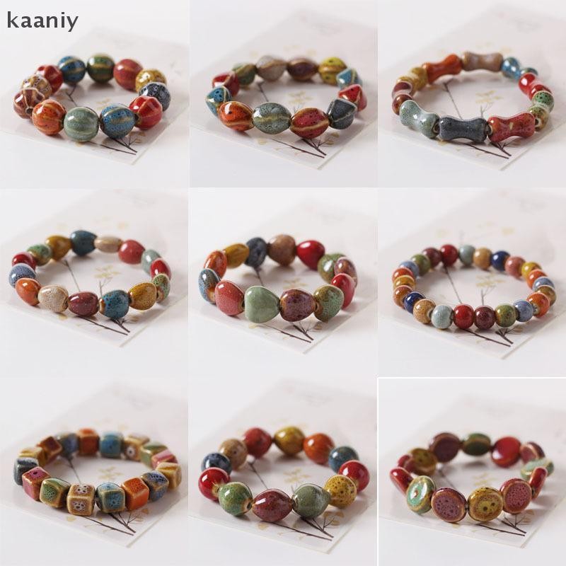 สร้อยข้อมือลูกปัดเซรามิคสีสันสดใส แฮนด์เมด ยืด สไตล์ Boho สวมใส่ง่ายสำหรับผู้หญิง