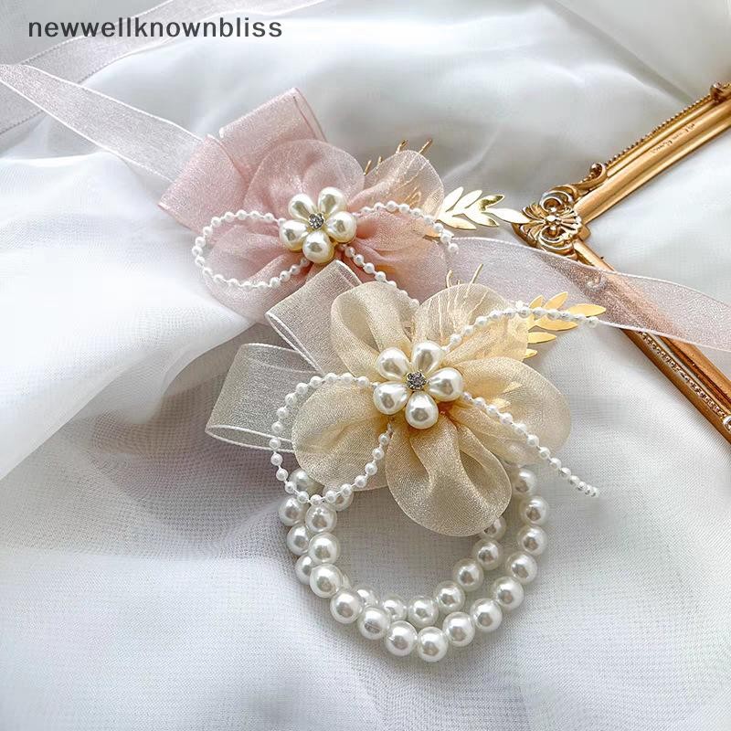 Newwellknownbliss Elegant Sweet เพื่อนเจ้าสาวสร้อยข้อมืองานแต่งงานข้อมือ Corsage Aestheticism ริบบิ้นมุกดอกไม้เจ้าสาวข้อมือเครื่องประดับอุปกรณ์เสริม CCD