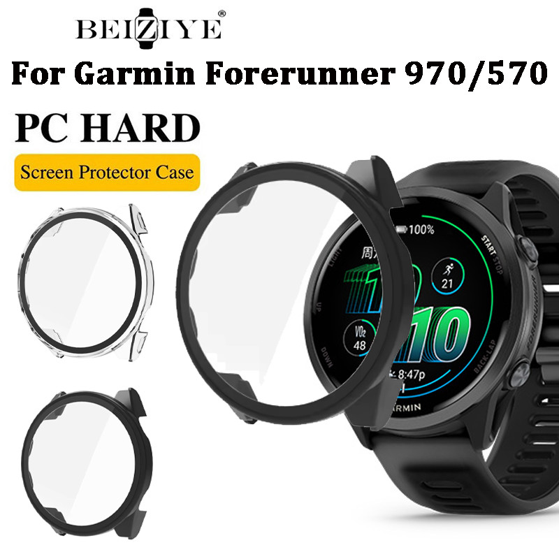 กระจกนิรภัยป้องกัน + PC สําหรับ Garmin Forerunner 570 47mm 42mm ป้องกันหน้าจอสําหรับ Garmin Forerunner 970 กรอบปก