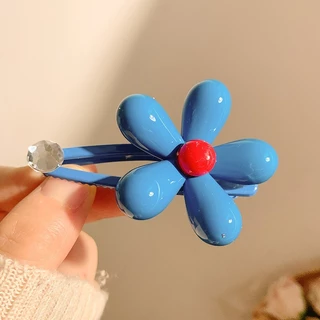1/2 ชิ้นผู้หญิงสีฟ้าดอกไม้ใหญ่ BB กิ๊บติดผมคลิป Barrettes อุปกรณ์เสริม