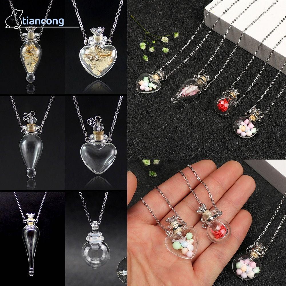 TIANCONG น้ําหอม Vial สร้อยคอเปิดได้ Crown Cap Goldleaf โปร่งใส Memorial Jewellery