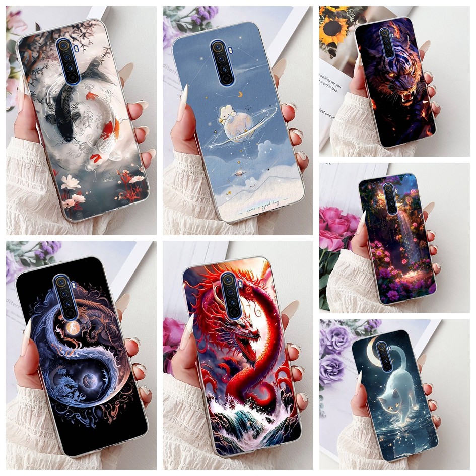 สําหรับRealme X2 ProกรณีRMX1931 หรูหรามังกรการ์ตูนปลาคาร์พSoft Slimซิลิโคนโทรศัพท์ปกหลังสําหรับOPPO Reno ACEปลอก