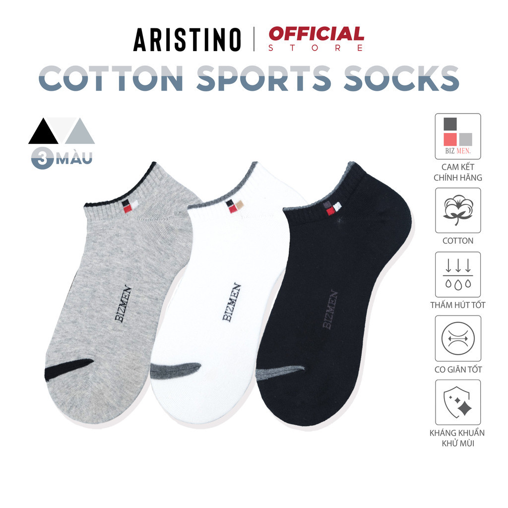 COMBO 6 คู่ถุงเท้าผู้ชาย ARISTINO Bizmen ผ้าฝ้ายคอสั้น nano Ag+ ต้านเชื้อแบคทีเรียและป้องกันกลิ่น - 