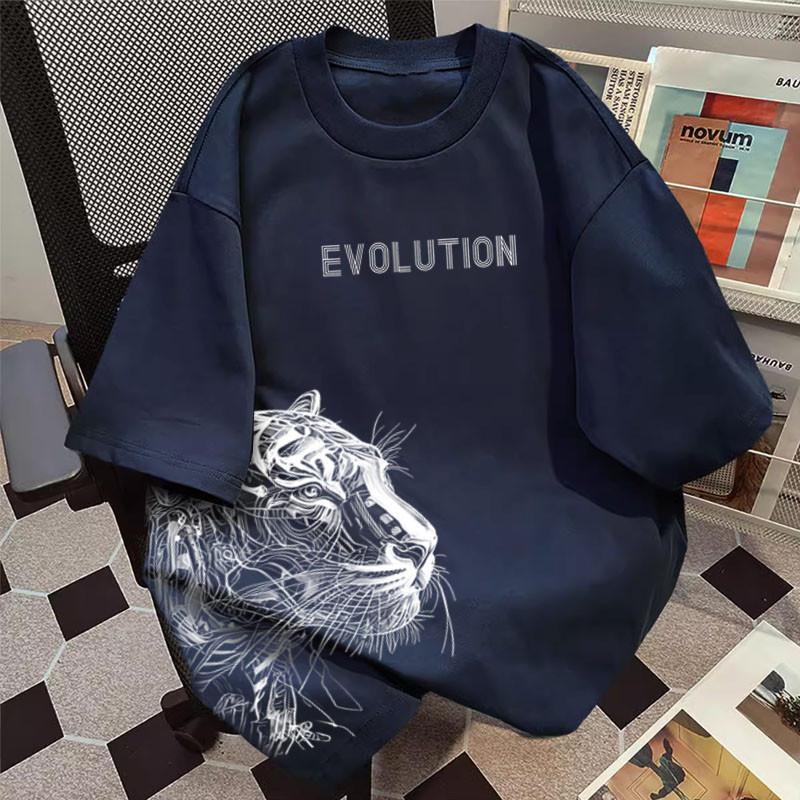 Y-T🧸เสื้อยืดชาย เสื้อยืด oversize สตรีทแฟชั่น ผ้าฝ้าย100% ไม่ต้องรีดผ้า สวมใส่สบาย วินเทจ ผ้านิ่ม ลาย "EVOLUTION"