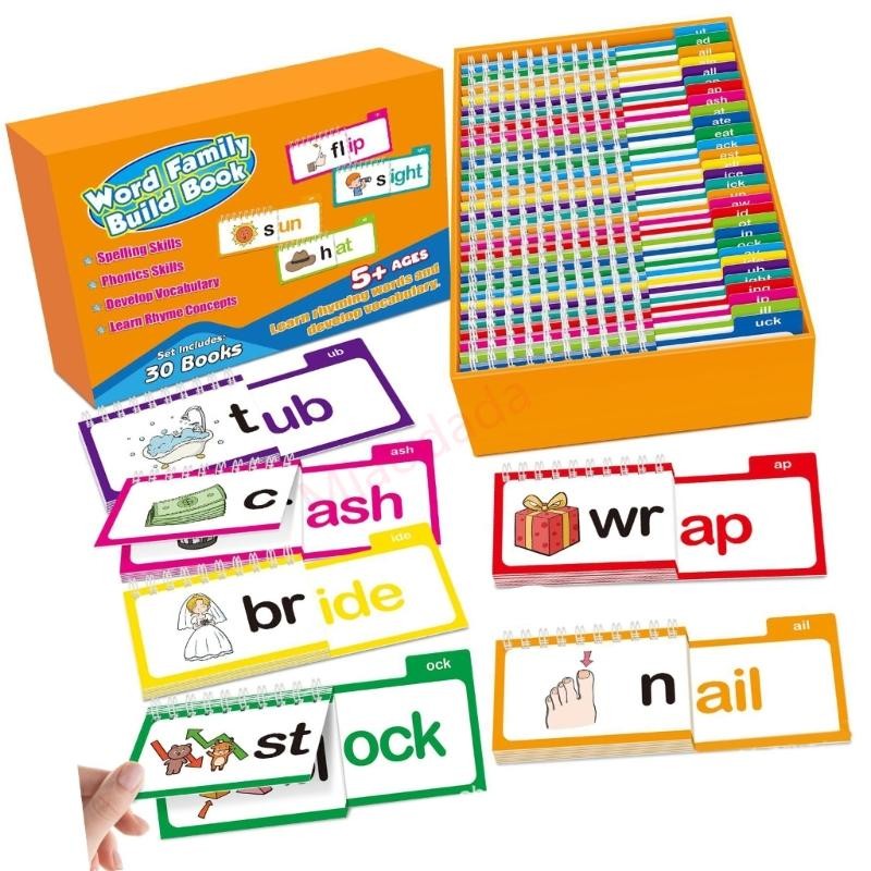 MDD Word Family Flip Books แฟลชการ์ด Phonics อ่านและสัมผัสหนังสือพลิกเพื่อการพัฒนาการอ่านเด็กปฐมวัย