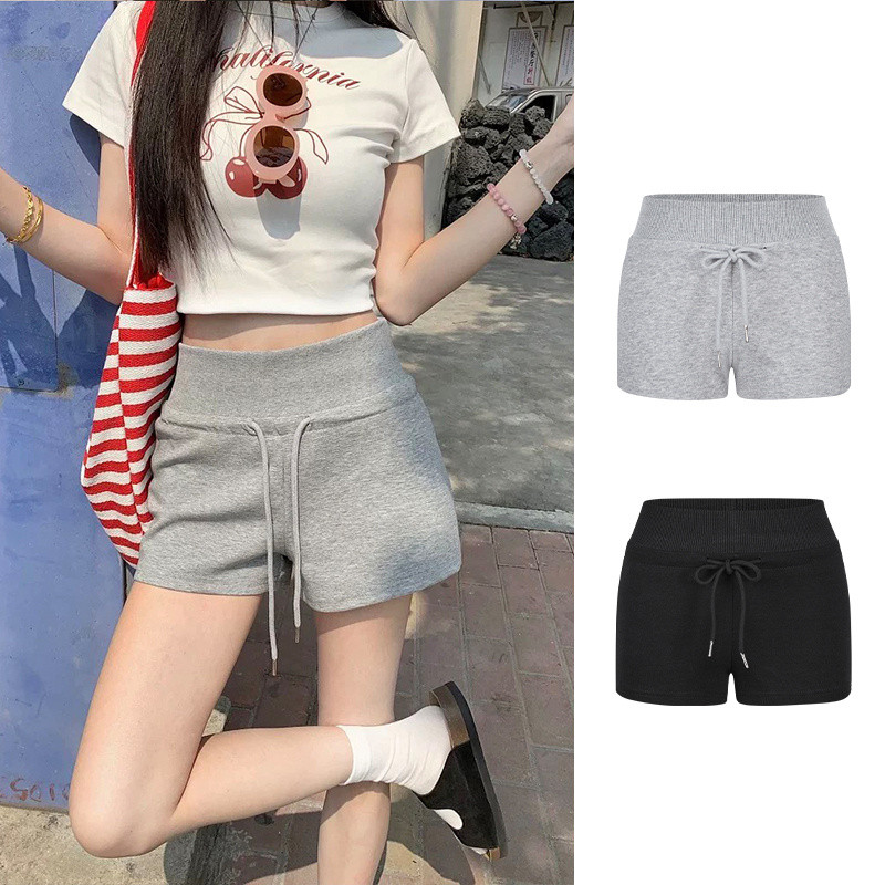 Moses Queen/Moss Queen American Hot Girl Drawstring กีฬากางเกงขาสั้น Slimmer ดู All-Match Hip-Wrap ก