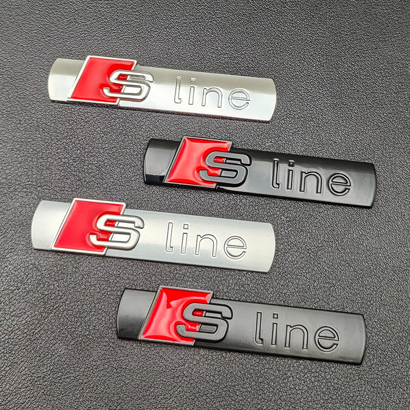 3D โลหะโลโก้ S Line Badge รูปลอกสัญลักษณ์รถสติกเกอร์สําหรับ Audi Sline Q3 Q5 Q7 A1 A2 A3 A4 A5 S3 S5