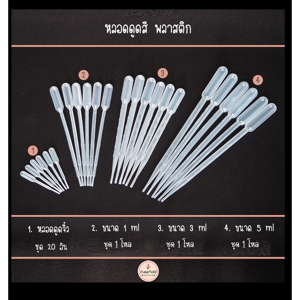 หลอดหยดพลาสติก เลือกขนาด  (มี 4 ขนาด)/ ราคา ต่อ 1 แพ๊ค