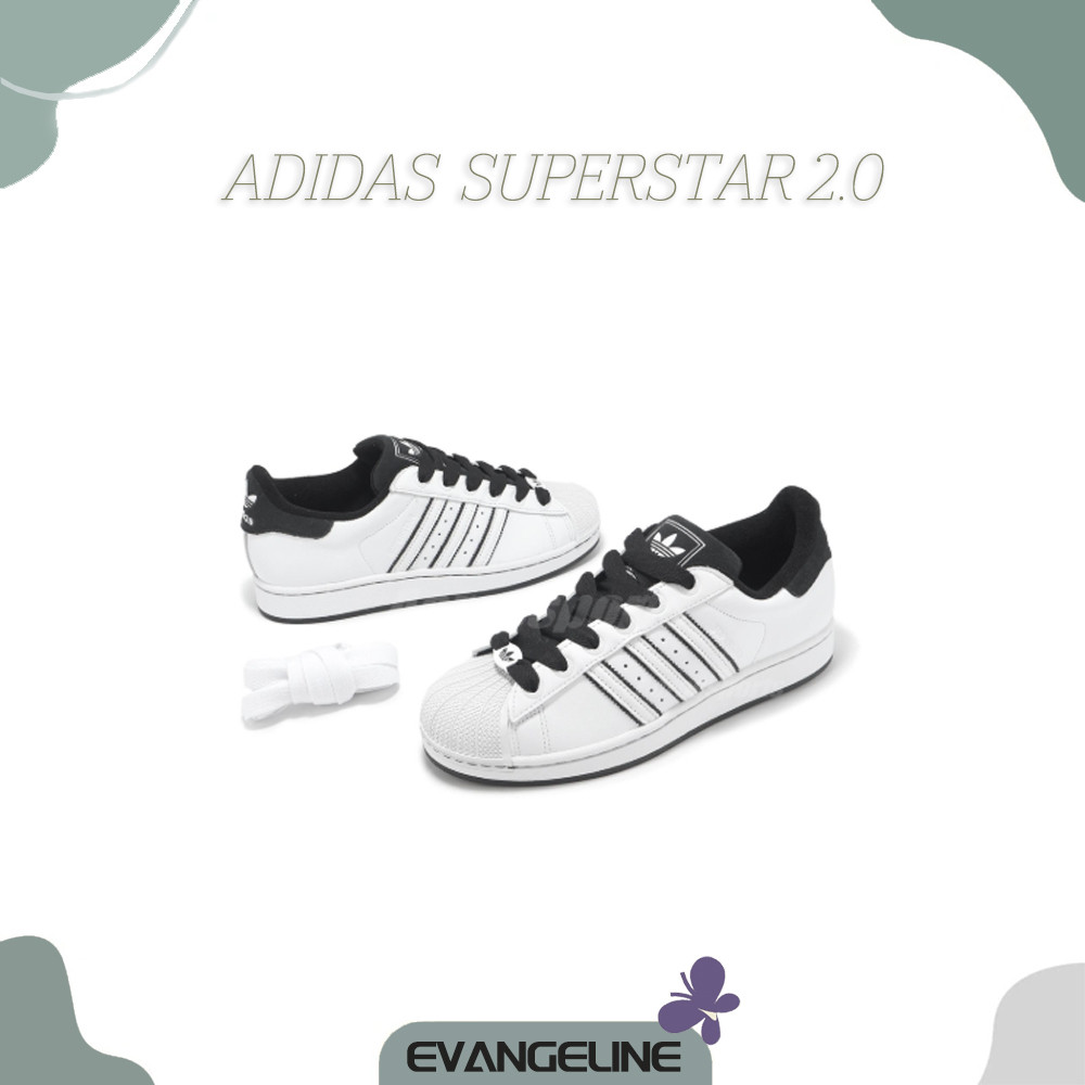 ของแท้รับประกัน100% Adidas Originals Superstar 2 Anti-Slip Wear-Resistant White JH5469 รองเท้าลำลองร