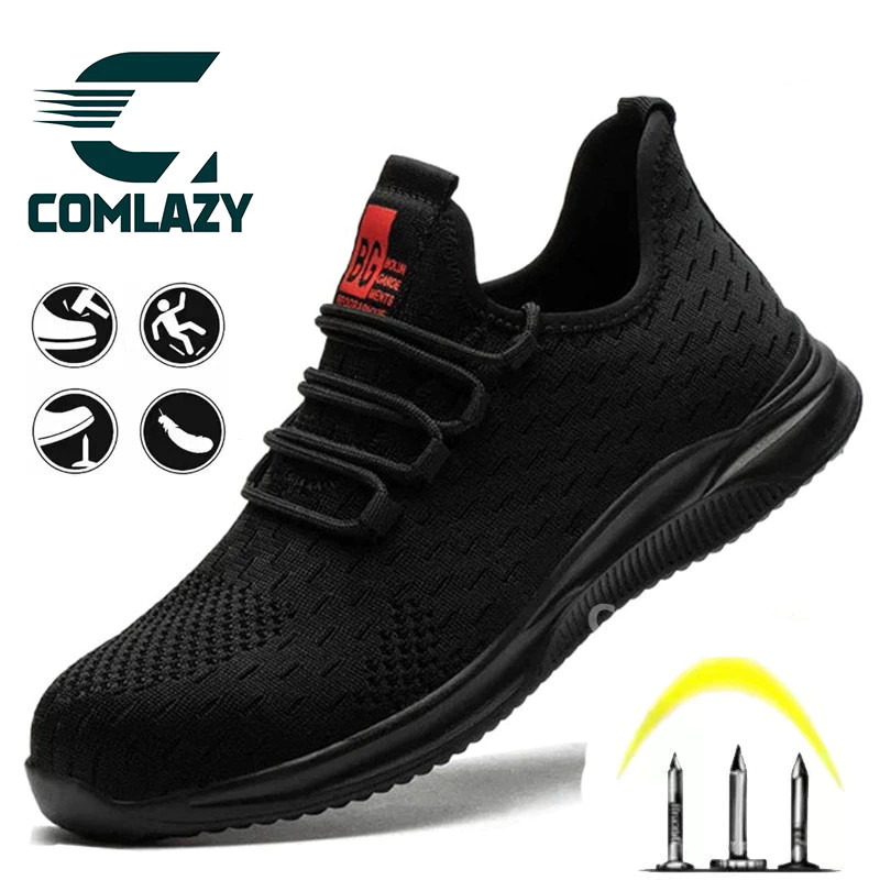 พร้อมส่ง รองเท้าเซฟตี้ พื้นเหล็กแผ่น ระบายอากาศไม่ร้อนเท้า safety shoes สำหรับงานก่อสร้าง หัวเหล็ก size39-45
