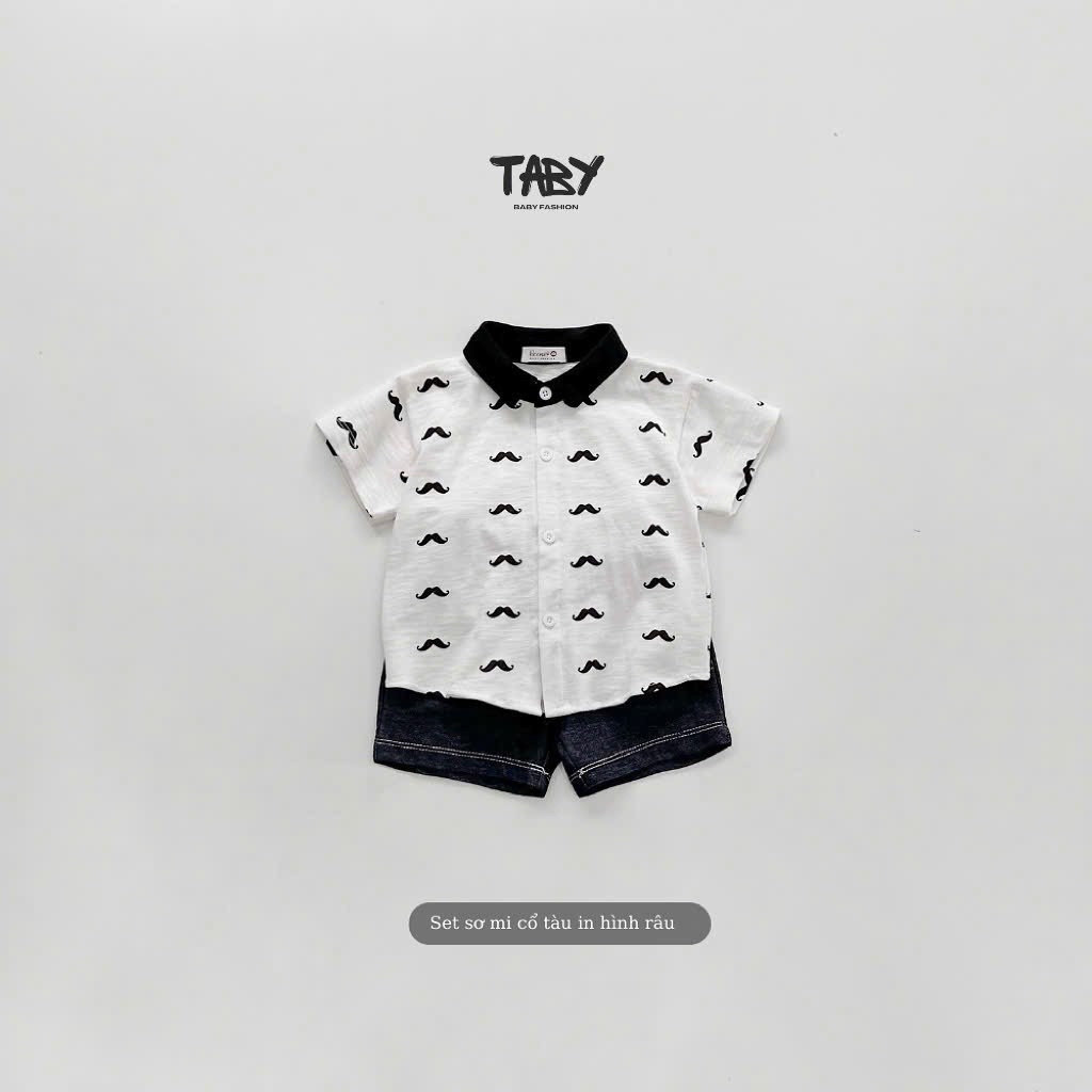 Stylish Taby Kids shirt Set ผ้าคอตตอนหน้าด้านเท่ๆ พร้อมกางเกงยีนส์เทียมสําหรับเด็กอายุ 1-7 ขวบ 4008S
