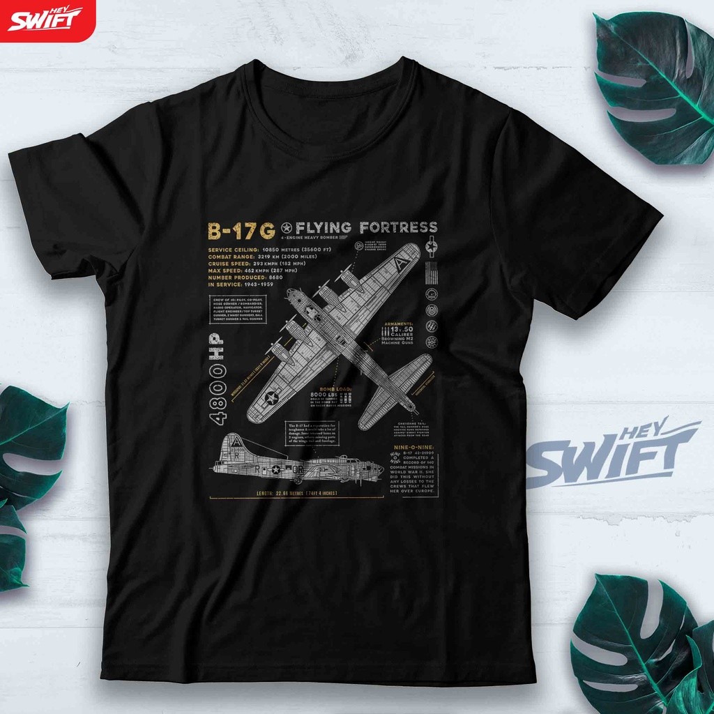 KAOS B-17 Flying Fortress bomber เครื่องบินกองทัพอากาศการหลีกเลี่ยงทางทหาร TSHIRT BAJU DISTRO