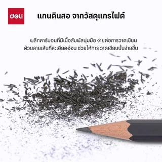 Deli ดินสอไม้สำหรับเขียนแบบ (2H/HB/2B/4B/6B/8B/10B/12B) Pencils บรรจุ 12 แท่ง/1 กล่อง