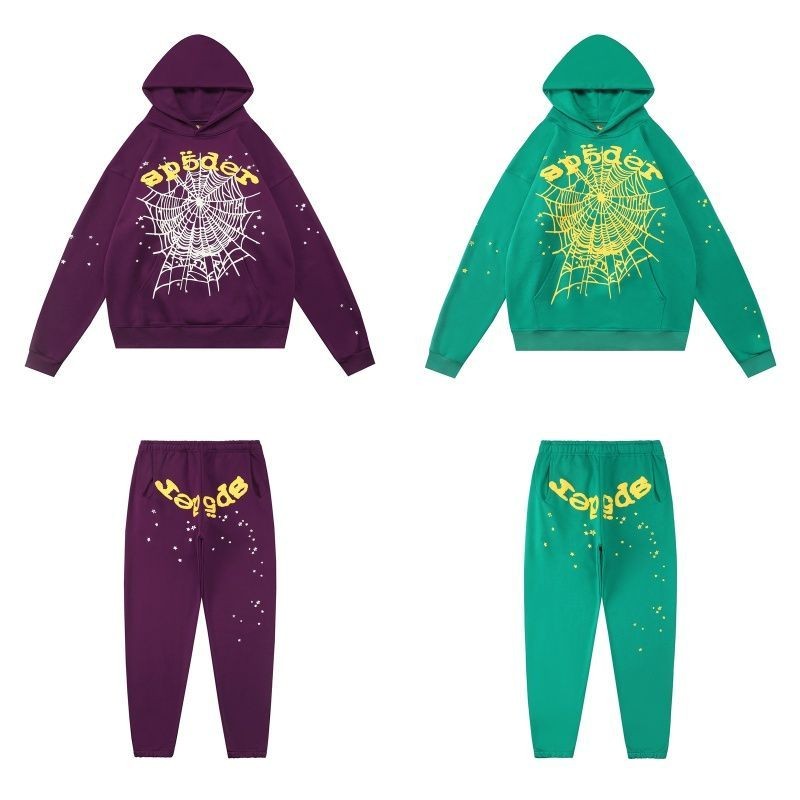 American Street Web Sp5der Spider Web โฟมพิมพ์ผู้ชายผู้หญิงหลวม Hooded Sweatshirt กางเกงลําลองชุดฤดู