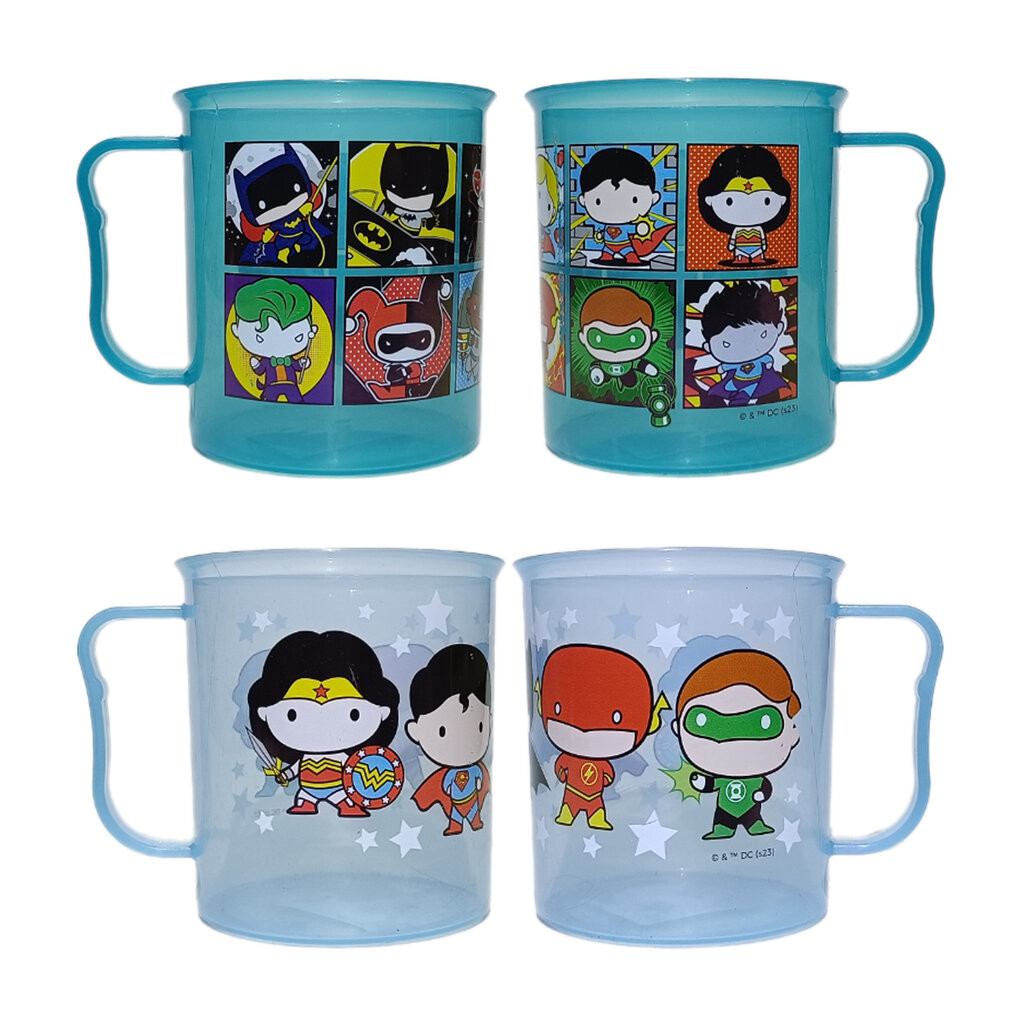 Cup PS Mug DC Super Hero แก้วมัคลายการ์ตูนฮีโร่ แก้วน้ำพลาสติกมีหูจับแบบใส