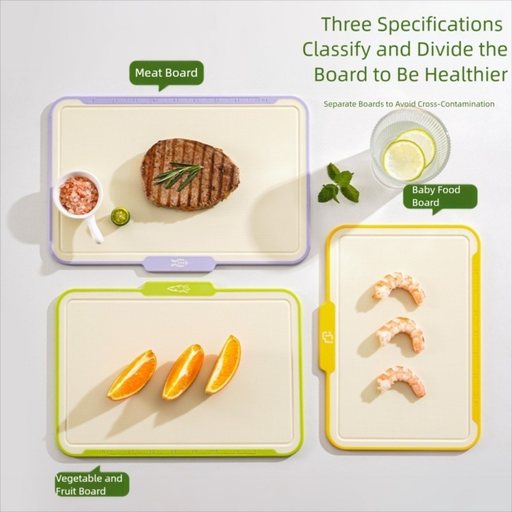 เยร์ซี่ 3ชิ้น เขียง, เขียงอเนกประสงค์กันลื่น, คุณภาพสูงพร้อมชั้นเก็บของสองด้านพลาสติกตัดผักอุปกรณ์ครัว - รูปที่ 6