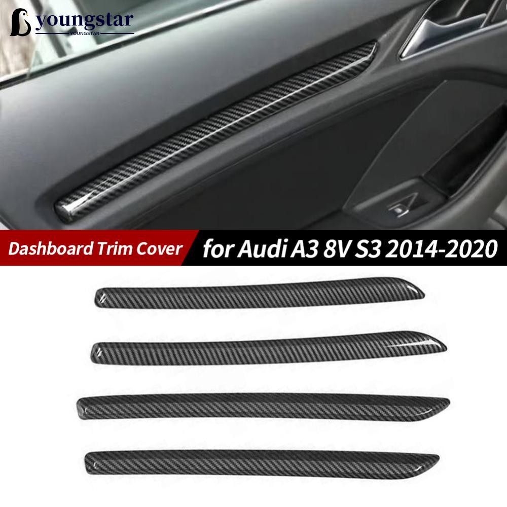 YOUNGSTAR 4 ชิ้นรถตกแต่งประตูสติกเกอร์ Trim แถบคาร์บอนไฟเบอร์สําหรับ Audi A3 8 โวลต์ S3 2014-2020 E2