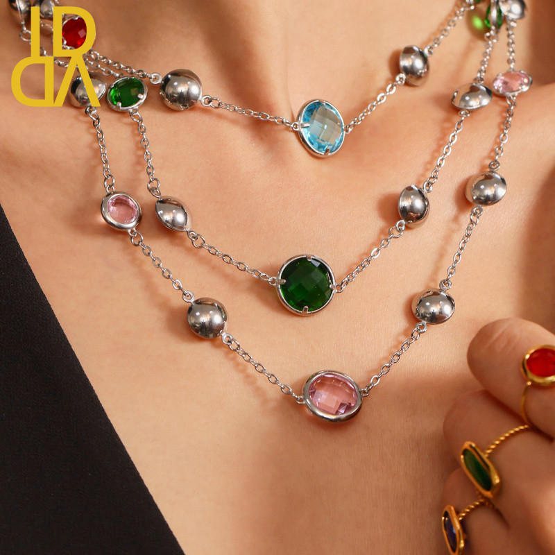 [DIDA] สร้อยคอแก้วคริสตัลสีน่ารัก ชุบเงิน 18K ไม่ซีดจาง ขนาด 49 ซม.