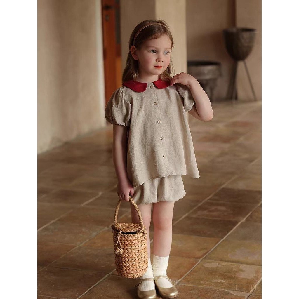 ชุดสูทแขนสั้นลายดอกไม้สำหรับเด็กหญิง ทำจากผ้าฝ้ายแท้ เหมาะสำหรับฤดูร้อน