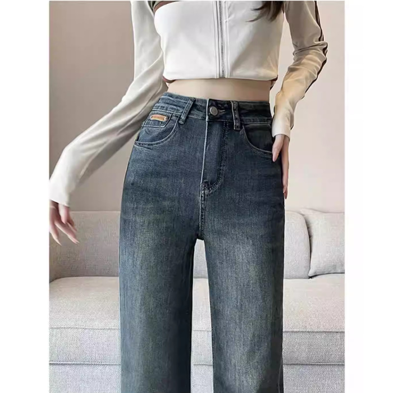 【EVIOVIO】S-2XL กางเกงยีนส์เอวสูงแฟชั่น ทรงขากว้าง Wide-Leg Jeans สไตล์วินเทจเกาหลี แมทช์ง่าย - รูปที่ 3