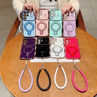 ปลอกสําหรับ Samsung Galaxy S26 S25 Ultra S23 Plus S25 S24 FE แหวนแม่เหล็กวงเล็บโทรศัพท์ป้องกันกรณีพร้อมเชือกเส้นเล็ก