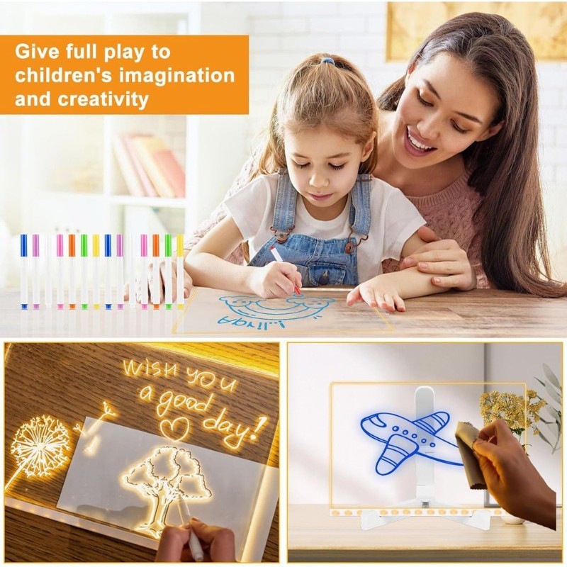 COD กระดานแสงวิเศษ กระดานวาดรูปกราฟฟิตี้สำหรับเด็ก LED แผ่นอะคริลิคแข็งแรง กระดานวาดภาพลบได้ - รูปที่ 3
