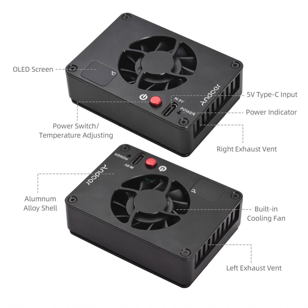 Andoer FS-04A กล้องทำความเย็นระบบภายนอกระบบภายนอกพร้อมการตั้งค่าอุณหภูมิ OLED จอแสดงผล 4PCS ติดตั้งแ