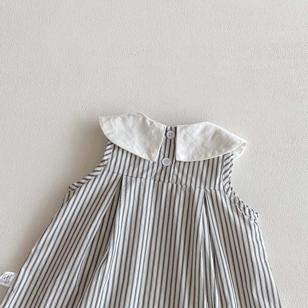 ชุดเดรสลายทางสีฟ้าสำหรับเด็กผู้หญิงอายุ 0-3 ปี - รูปที่ 3