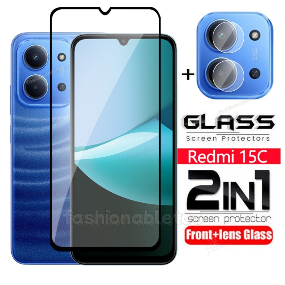 สําหรับRedmi15C 5G 2 ใน 1 ป้องกันหน้าจอกระจกนิรภัยฟิล์มสําหรับRedmi 15 C 15C 1 5 Redmi15 C Redmi15C 2025 กล้องกลับเลนส์ป้องกันคลุมทั้งหมดฟิล์มด้านหน้า