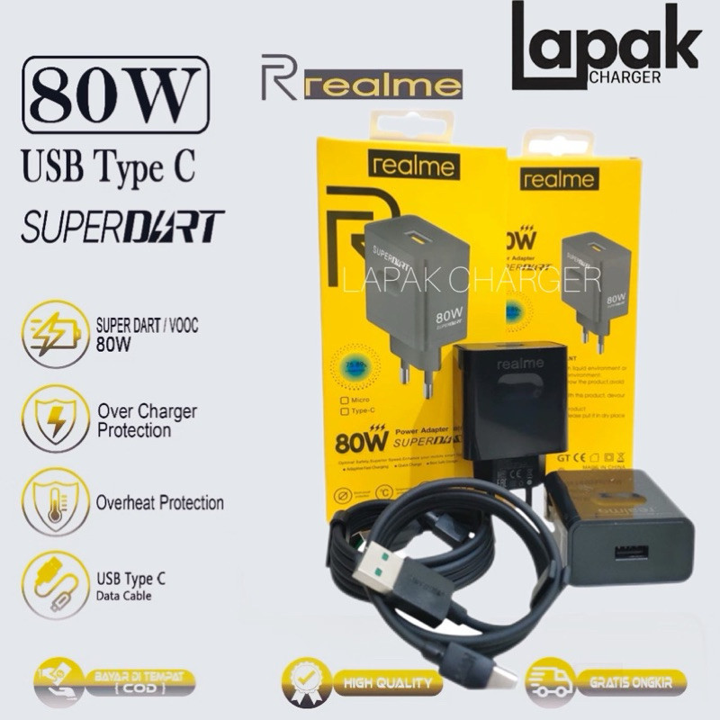 Realme 7 8 9 Pro 9 Pro+ 10 Pro+ 80W Vooc Type C Micro Black Charger