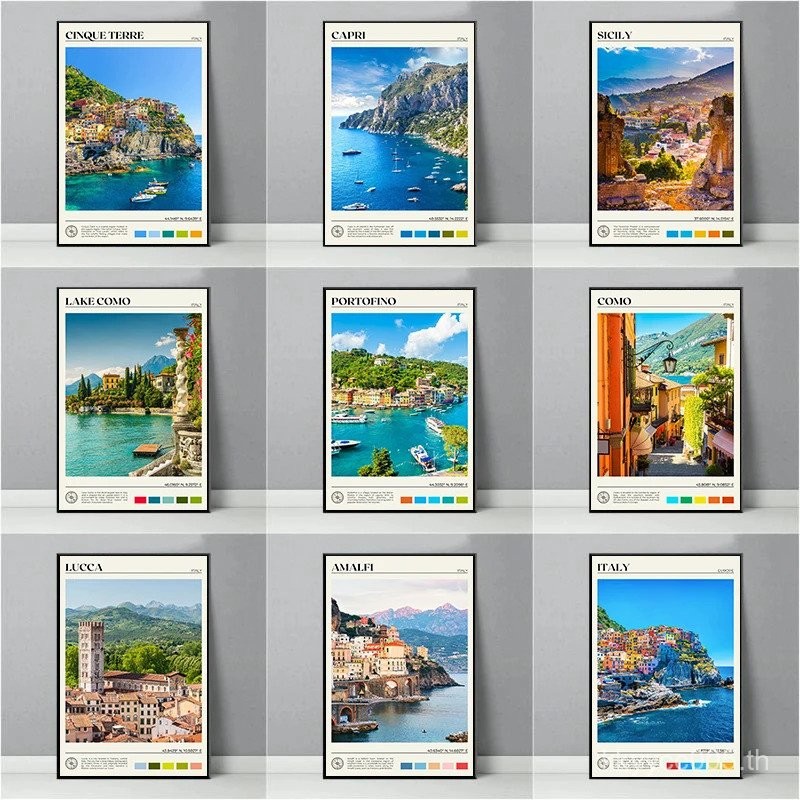 อิตาลี Travel Scenery โปสเตอร์ Sicily Calabria Lake Como Florence โรม Portofino ผ้าใบภาพวาด Wall Art