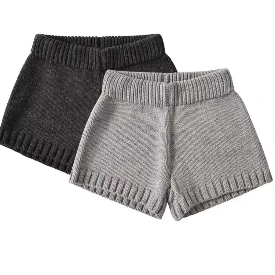 เกาหลีกางเกงขาสั้น สำหรับฤดูใบไม้ร่วงและฤดูหนาว สไตล์เรียบง่ายและกระชับ เอวสูง ยืดหยุ่น มีสีทึบ - รูปที่ 6