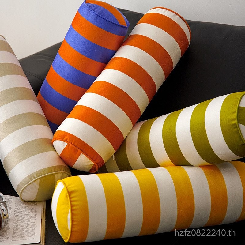 โซฟานอนกํามะหยี่ทรงกระบอกที่ถอดออกได้ล้างทําความสะอาดได้ด้านข้างลายเส้นแนวนอนเบาะเอวคลิปขาหมอนความสะ
