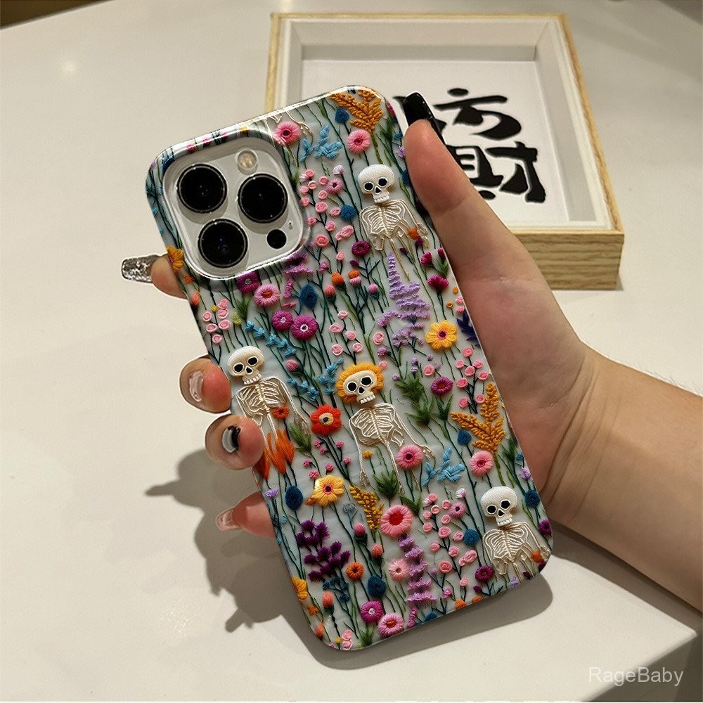Niche Unique Art Skullดอกไม้iPhoneกรณีเหมาะสําหรับiPhone 15 Pro Max 14 Plus Anti-Drop 12 11 Pro Max 7 Plus XS Maxเคสซิลิโคน8 Plus XR 11 Pro 13 15 Plusป้องกันฝุ่นShock-resistant P63Z