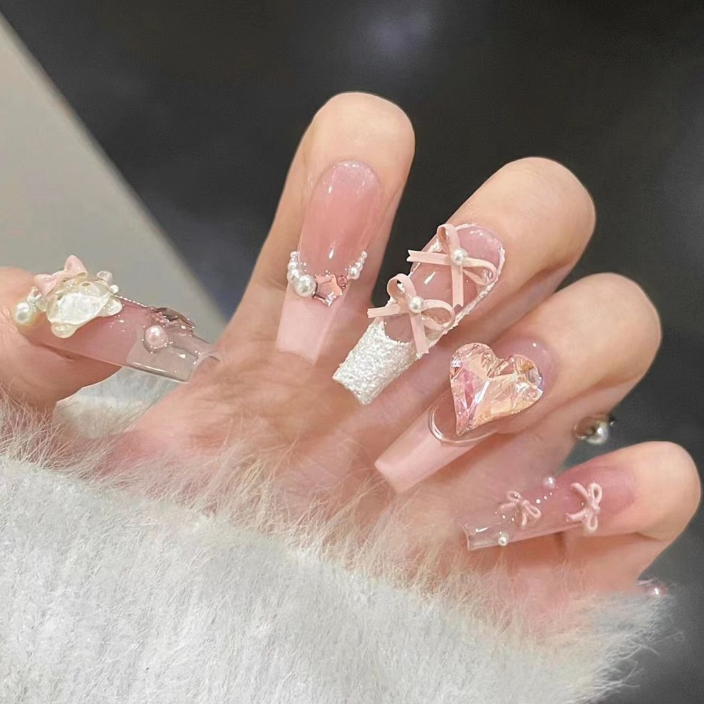 ทําด้วยมือสวมใส่เล็บคุณภาพสูงหมีเล็บพลาสเตอร์ฝรั่งเศสไฮเทคสติกเกอร์เล็บที่ถอดออกได้